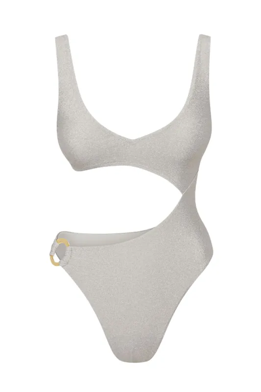 St. Barth's One Piece - Soft Silver Shimmer sold by Monday Swimwear