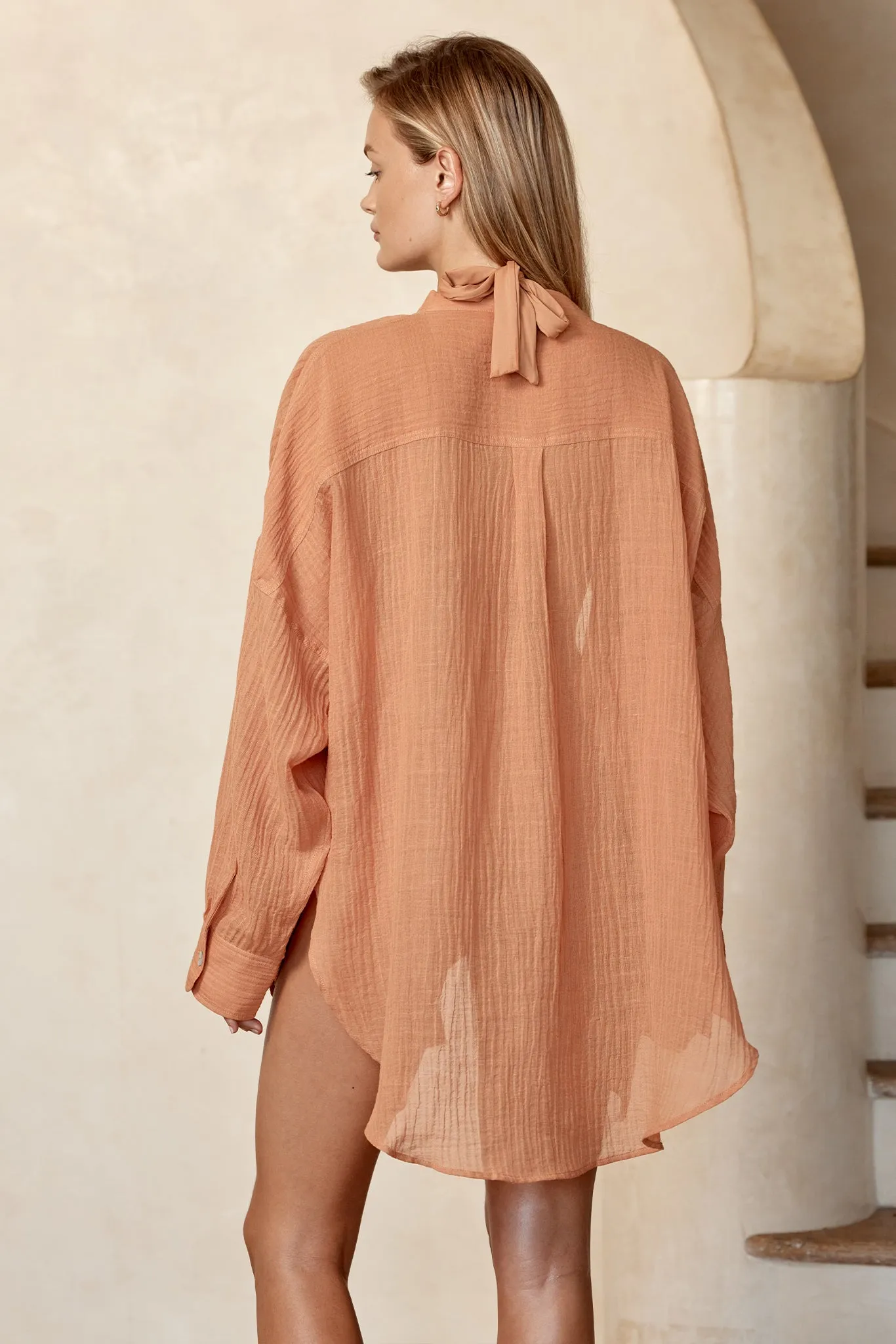 Barcelona Tunic - Desert Rose Crinkle Linen sold by Monday Swimwear product image thumbnail 3