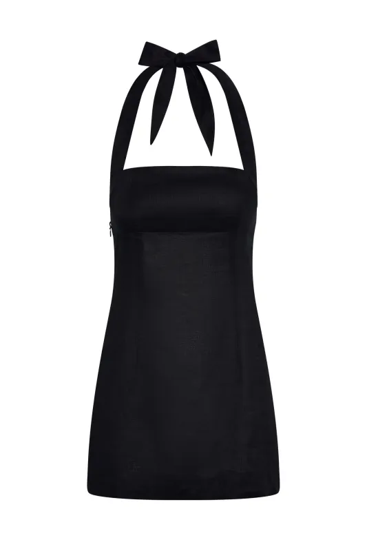Montserrat Mini Dress - Black Linen sold by Monday Swimwear