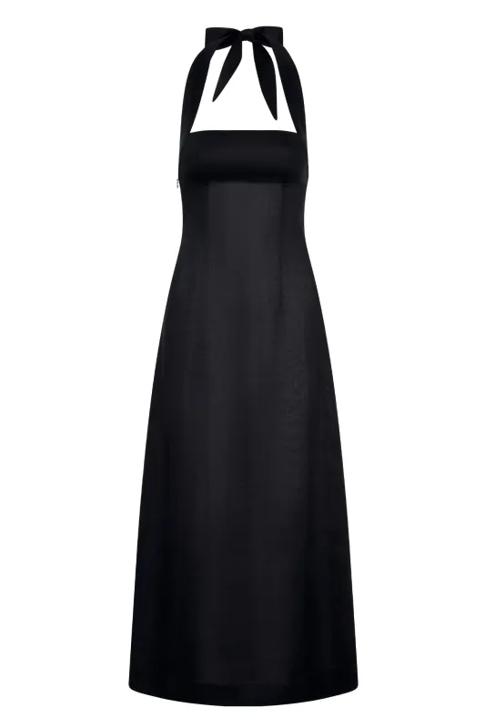 Montserrat Dress - Black Linen sold by Monday Swimwear