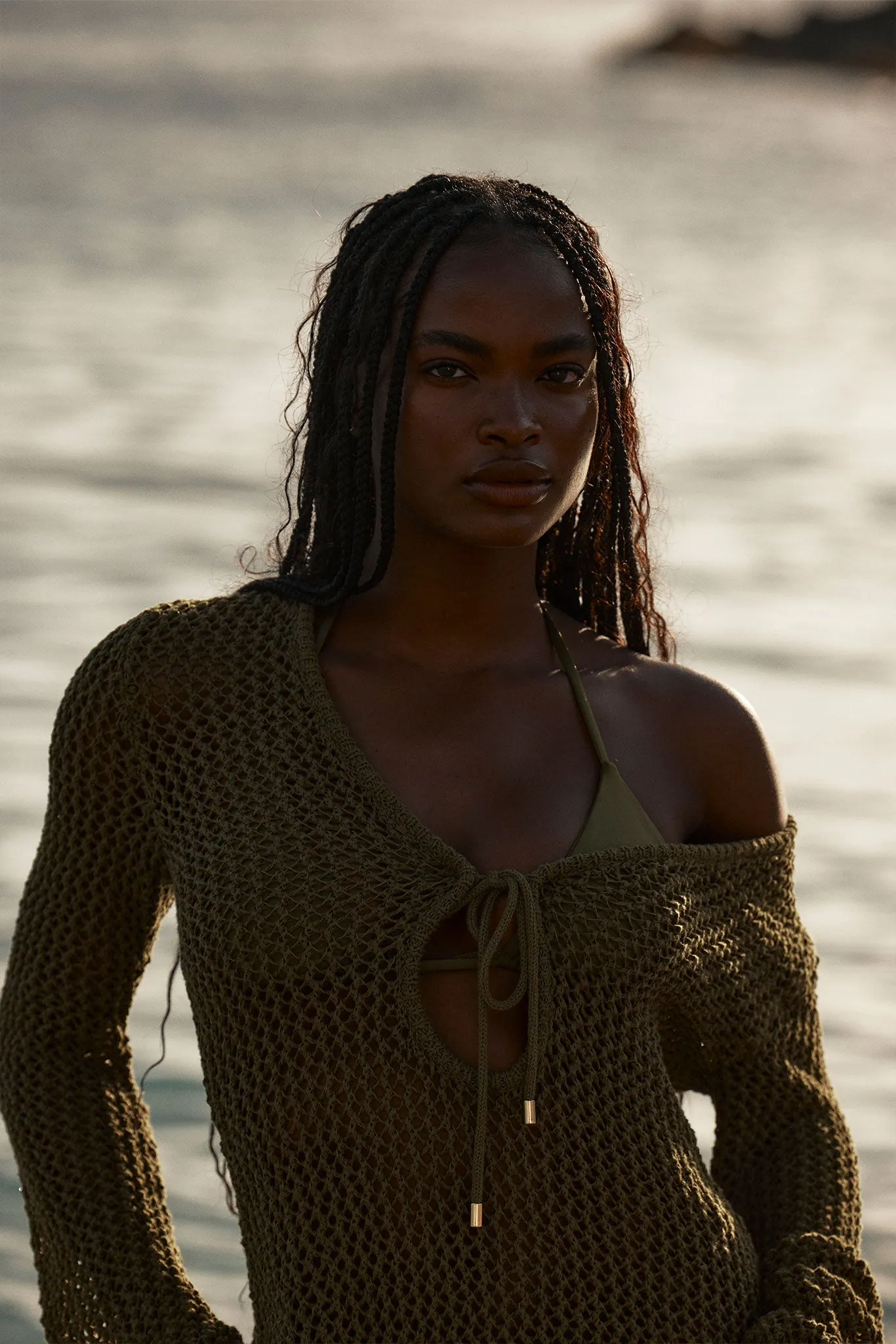 Montego Mini Tie Dress - Olive Petit Crochet sold by Monday Swimwear product image thumbnail 3