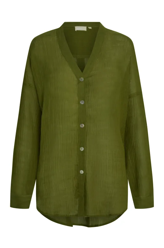 Barcelona Tunic - Olive Crinkle Linen sold by Monday Swimwear