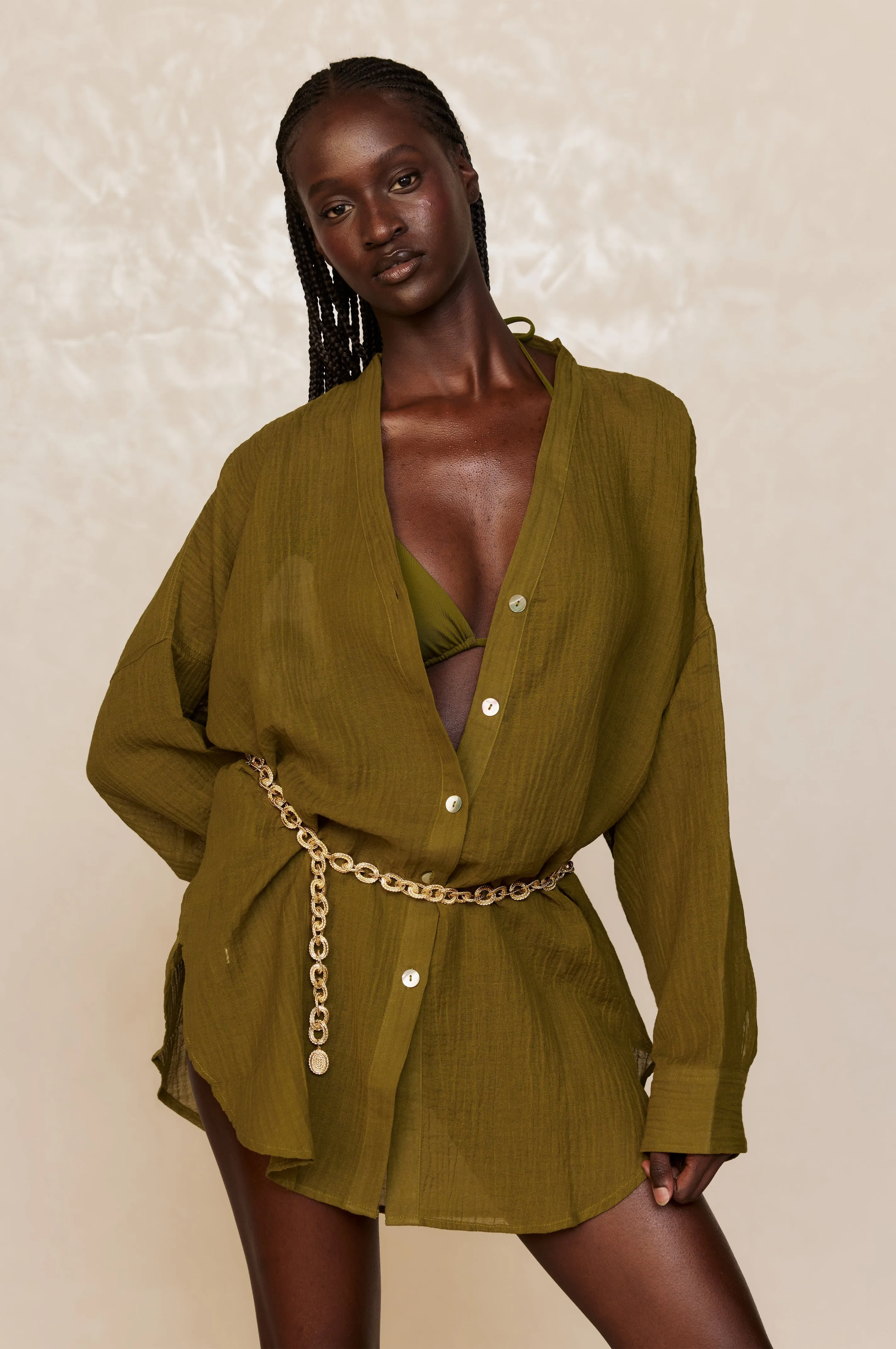 Barcelona Tunic - Olive Crinkle Linen sold by Monday Swimwear product image thumbnail 3