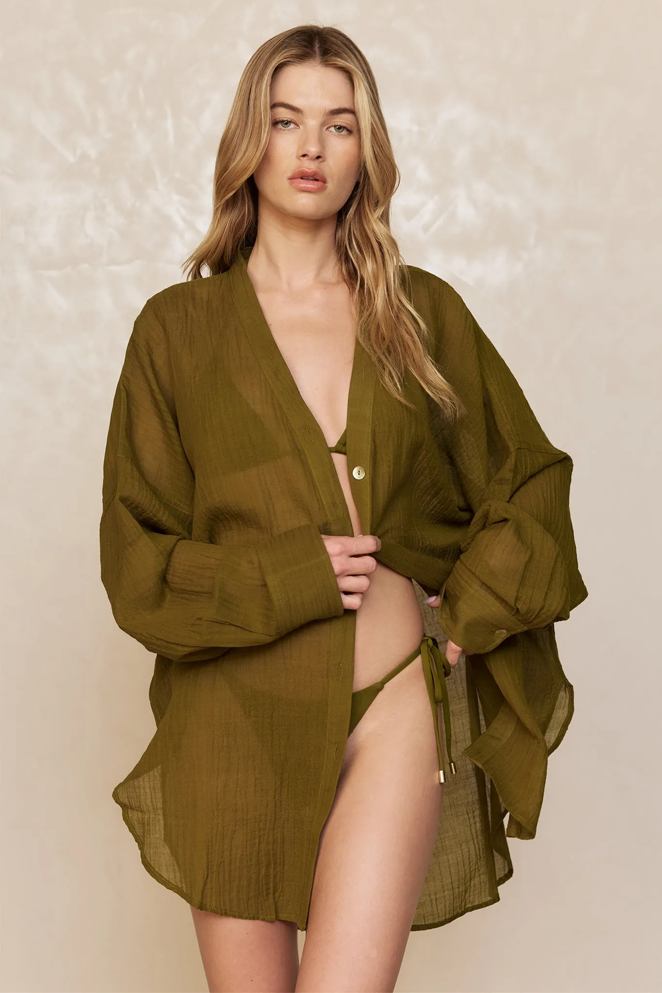 Barcelona Tunic - Olive Crinkle Linen sold by Monday Swimwear product image thumbnail 5