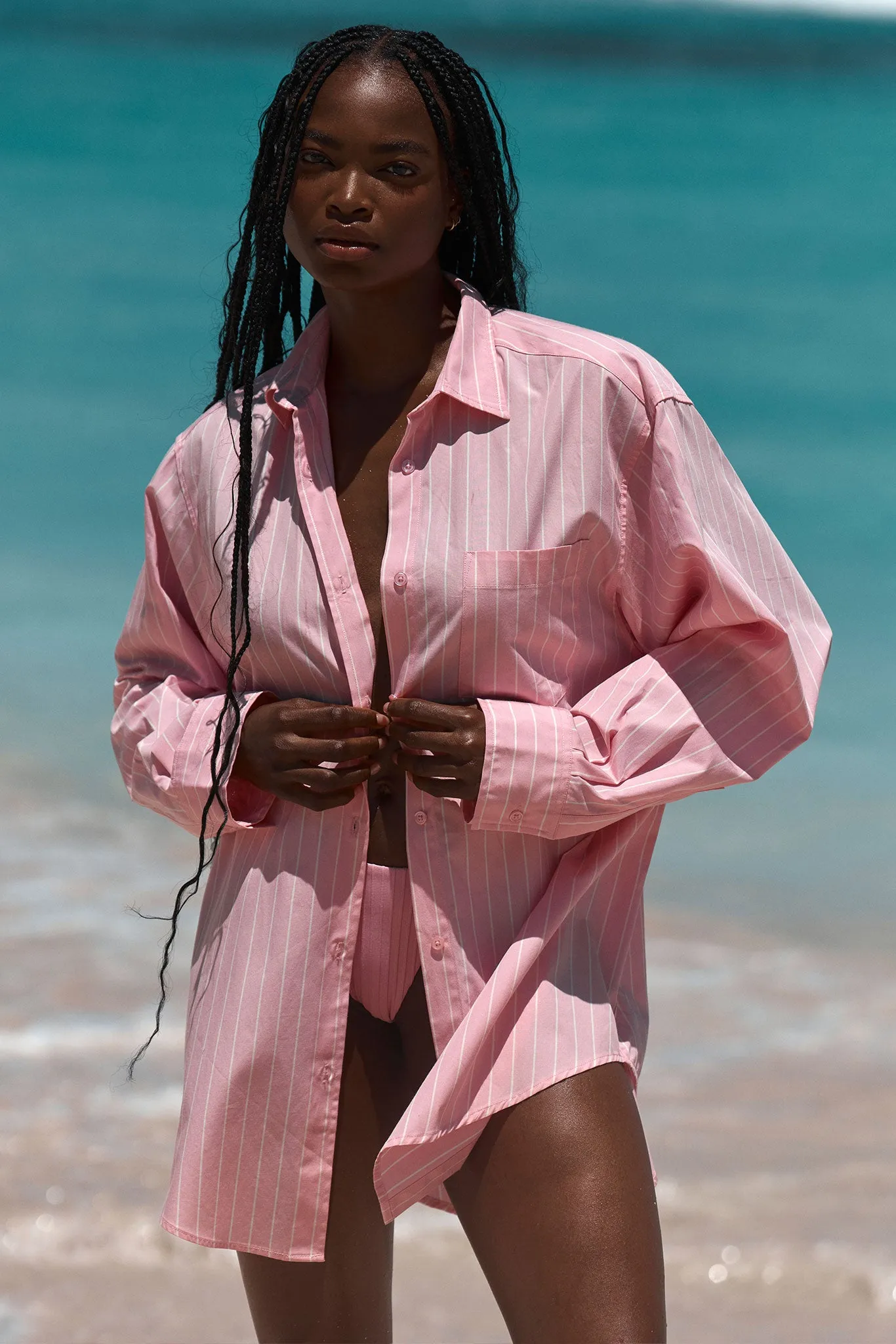 La Jolla Shirt - Cherry Blossom Stripe sold by Monday Swimwear product image thumbnail 2