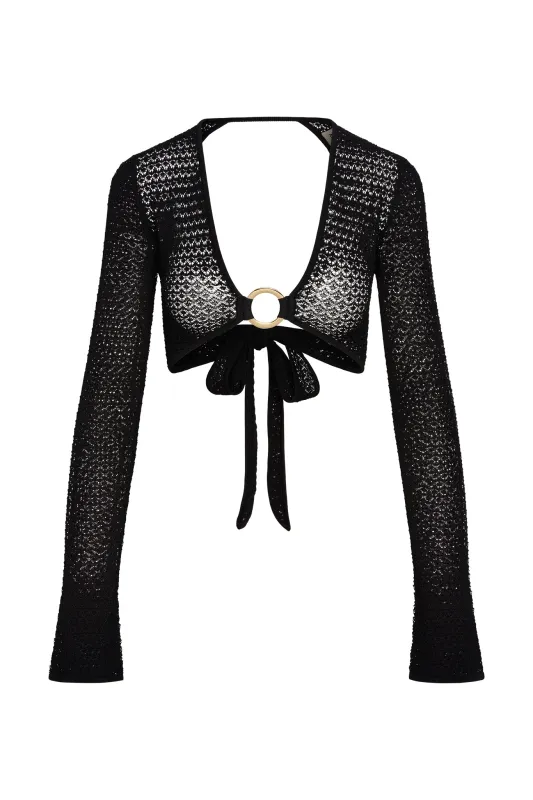 Montego Crop Top - Black Lace Crochet sold by Monday Swimwear