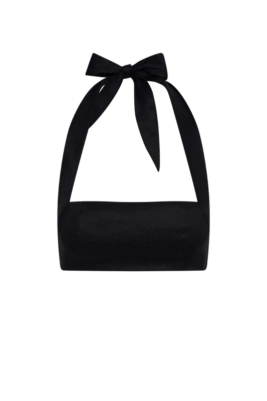 Montserrat Top - Black Linen sold by Monday Swimwear