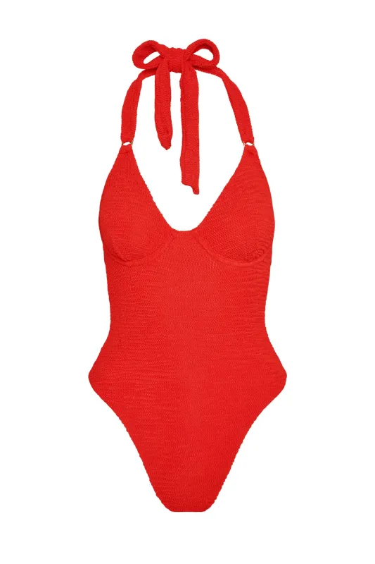 Honolulu One Piece - Chili Pepper Crinkle sold by Monday Swimwear