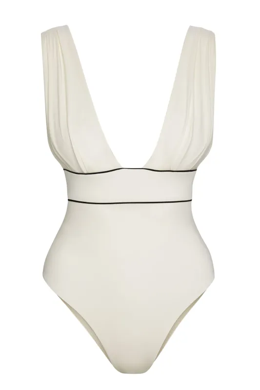 Aruba One Piece - Ivory/Black sold by Monday Swimwear