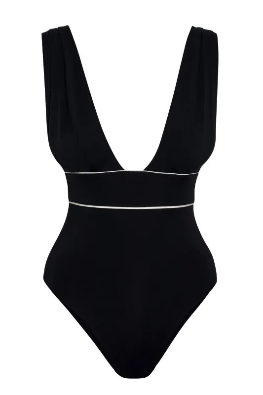 Aruba One Piece - Black/Ivory sold by Monday Swimwear