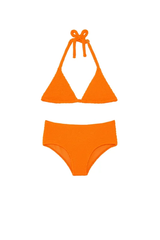 Palma Top & Seychelles Bottom Set - Tangerine Crinkle sold by Monday Swimwear