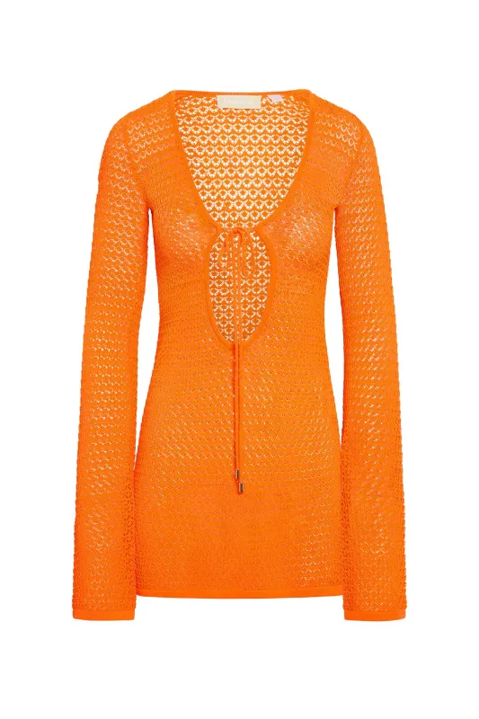 Montego Mini Tie Dress - Tangerine Lace Crochet sold by Monday Swimwear