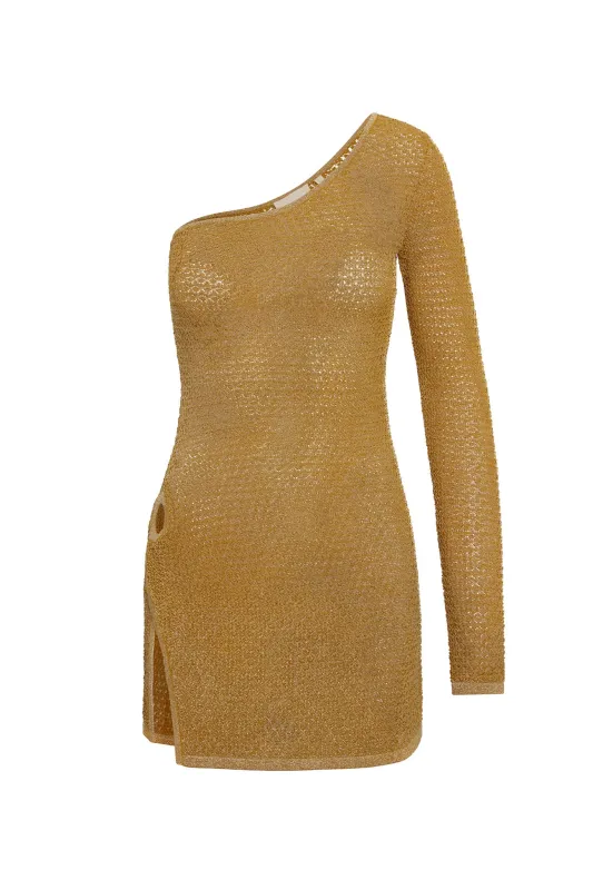 Palermo Mini Dress - Antique Gold Lace Crochet sold by Monday Swimwear