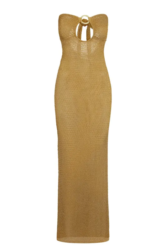 Montego Bandeau Dress - Antique Gold Lace Crochet sold by Monday Swimwear