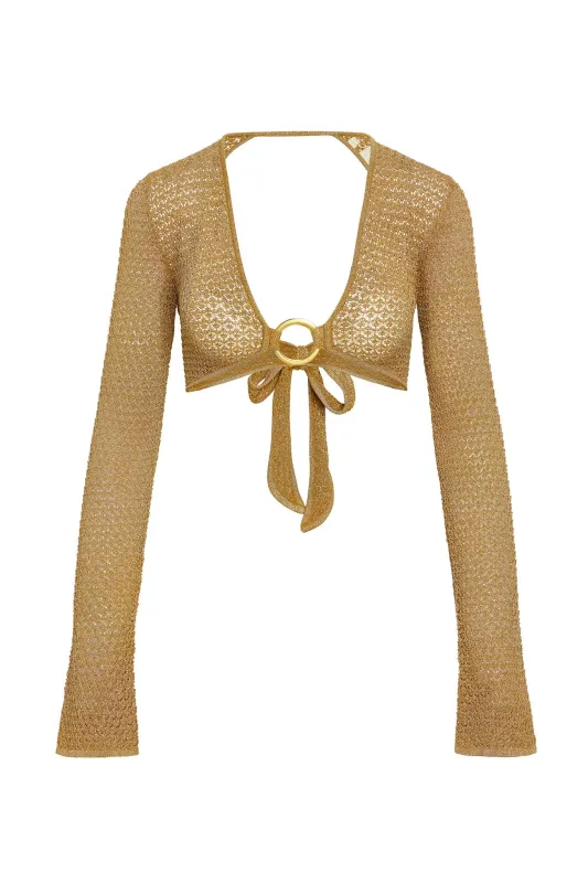 Montego Crop Top - Antique Gold Lace Crochet sold by Monday Swimwear