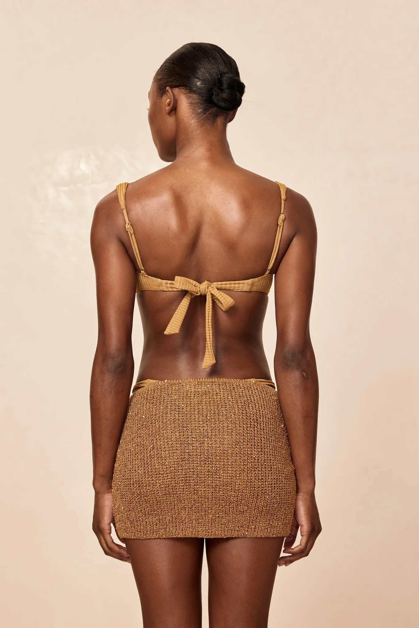 Cartagena Micro Skirt - Antique Gold Sequin Knit sold by Monday Swimwear product image thumbnail 5