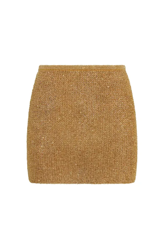 Cartagena Micro Skirt - Antique Gold Sequin Knit sold by Monday Swimwear