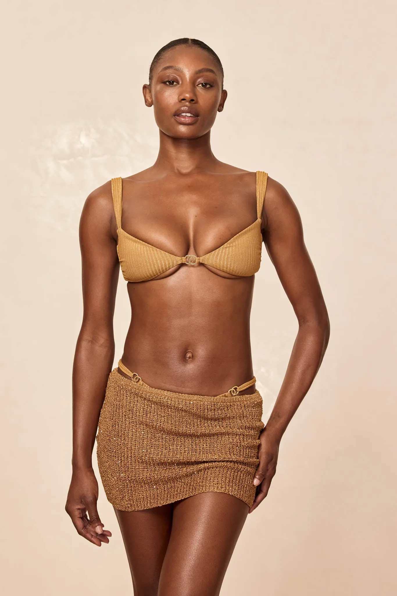 Cartagena Micro Skirt - Antique Gold Sequin Knit sold by Monday Swimwear product image thumbnail 4