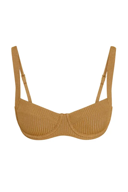 Sorrento Top - Antique Gold Lurex Rib sold by Monday Swimwear