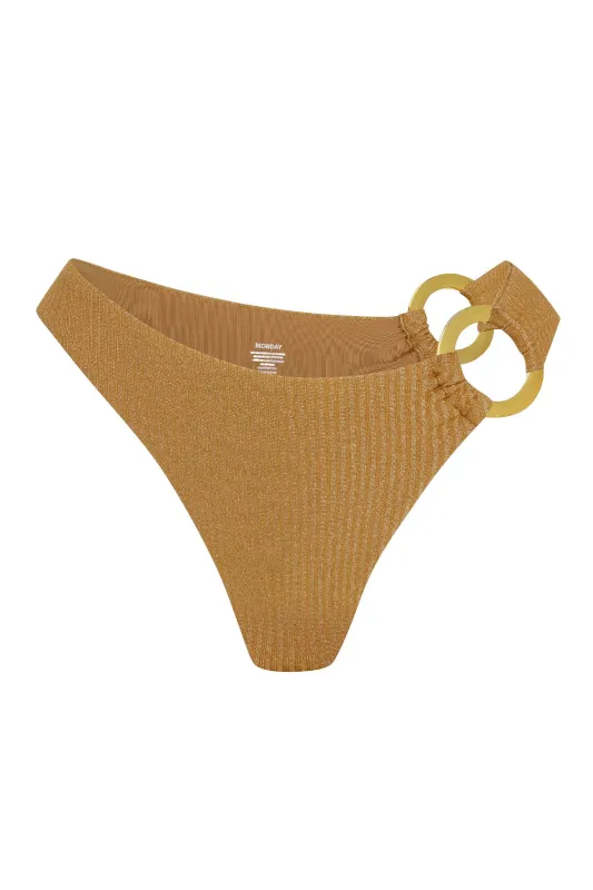 Bronte Bottom - Antique Gold Lurex Rib sold by Monday Swimwear