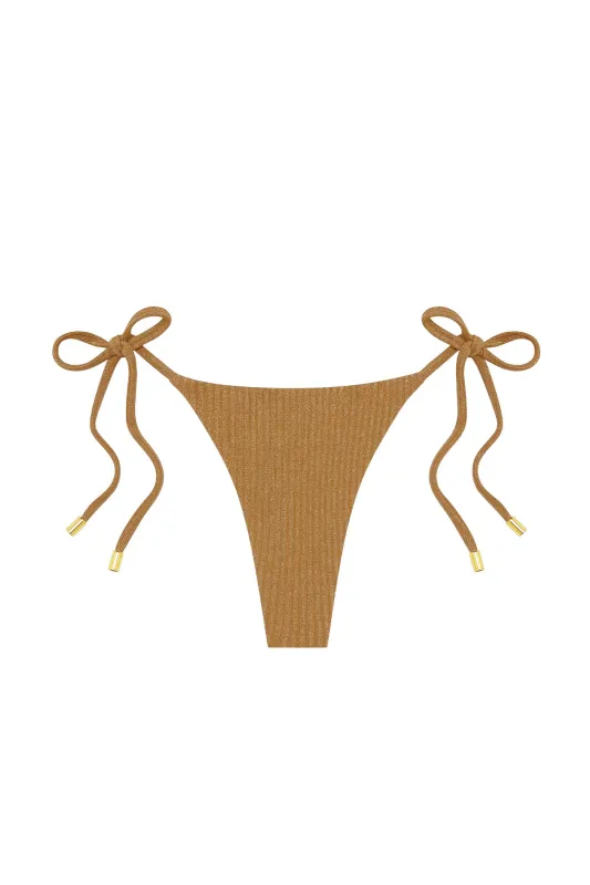 Palma Thong - Antique Gold Lurex Rib sold by Monday Swimwear
