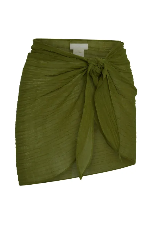 South Beach Sarong - Olive Crinkle Linen sold by Monday Swimwear