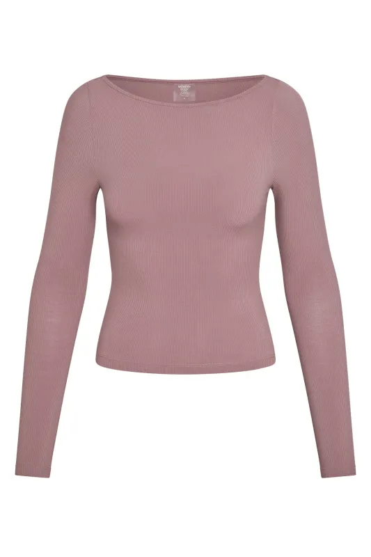 Paddington Long Sleeve - Mauve Lightweight Rib sold by Monday Swimwear