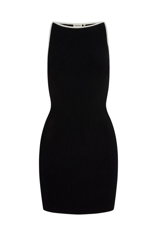 Camerelle Dress - Black/Ivory Knit Rib sold by Monday Swimwear