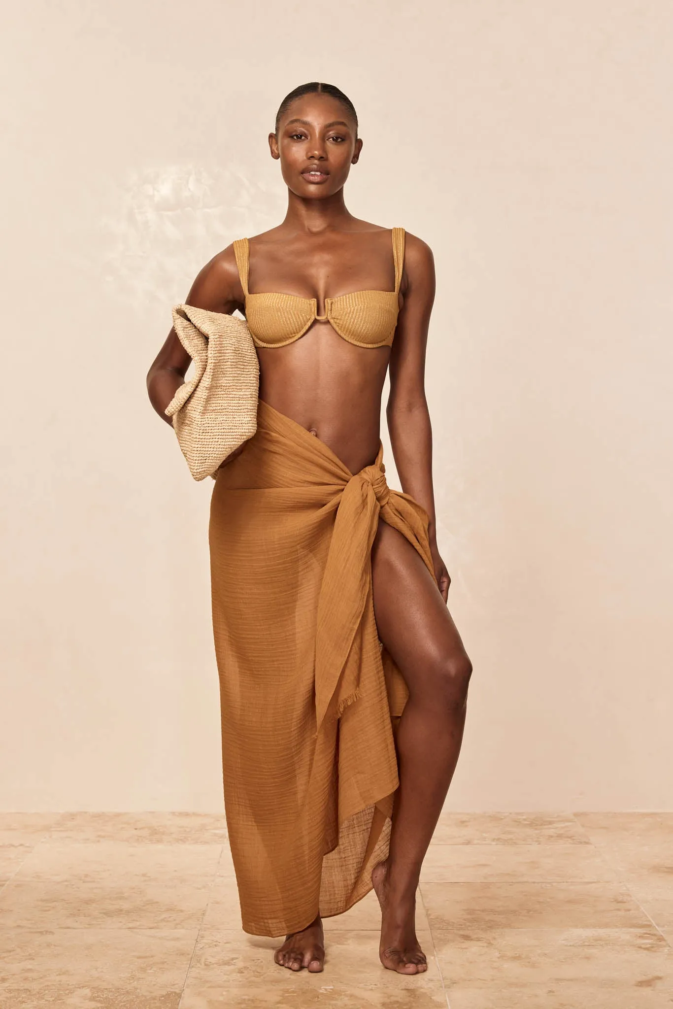 St. Tropez Sarong - Antique Gold Crinkle Linen sold by Monday Swimwear product image thumbnail 3