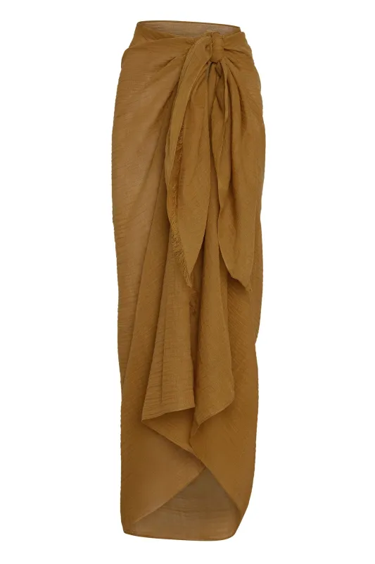 St. Tropez Sarong - Antique Gold Crinkle Linen sold by Monday Swimwear