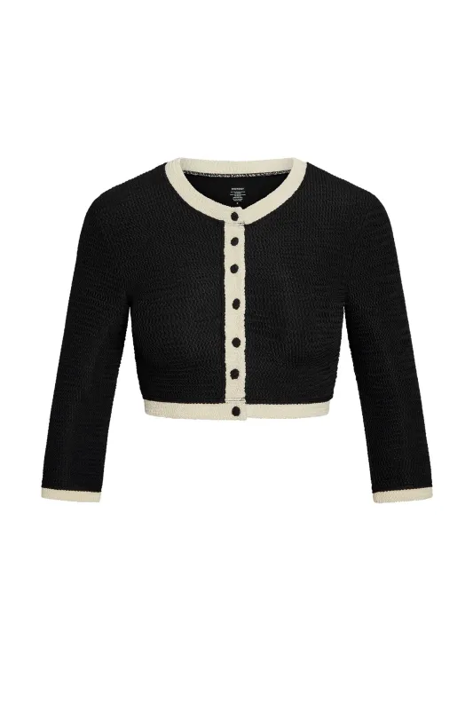 Crete Swim Cardi - Black/Ivory Crinkle sold by Monday Swimwear