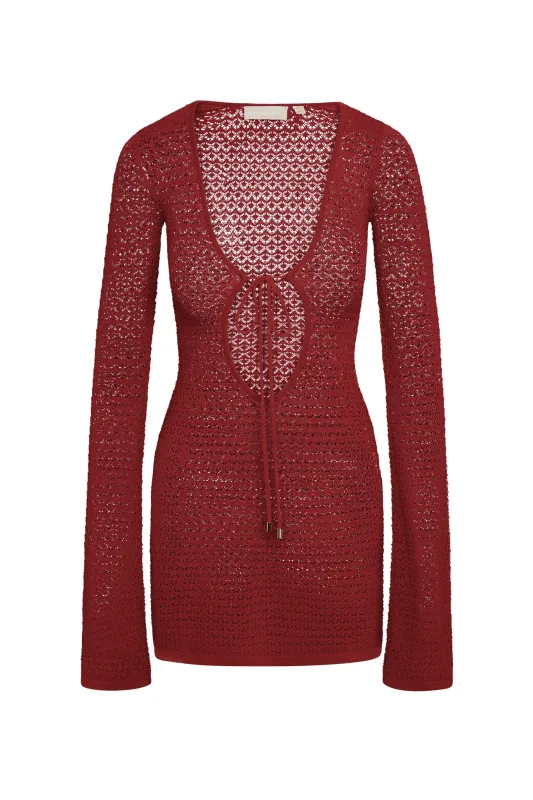 Montego Mini Tie Dress - Cherry Lace Crochet sold by Monday Swimwear