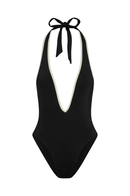 Cyprus One Piece - Black/Ivory sold by Monday Swimwear