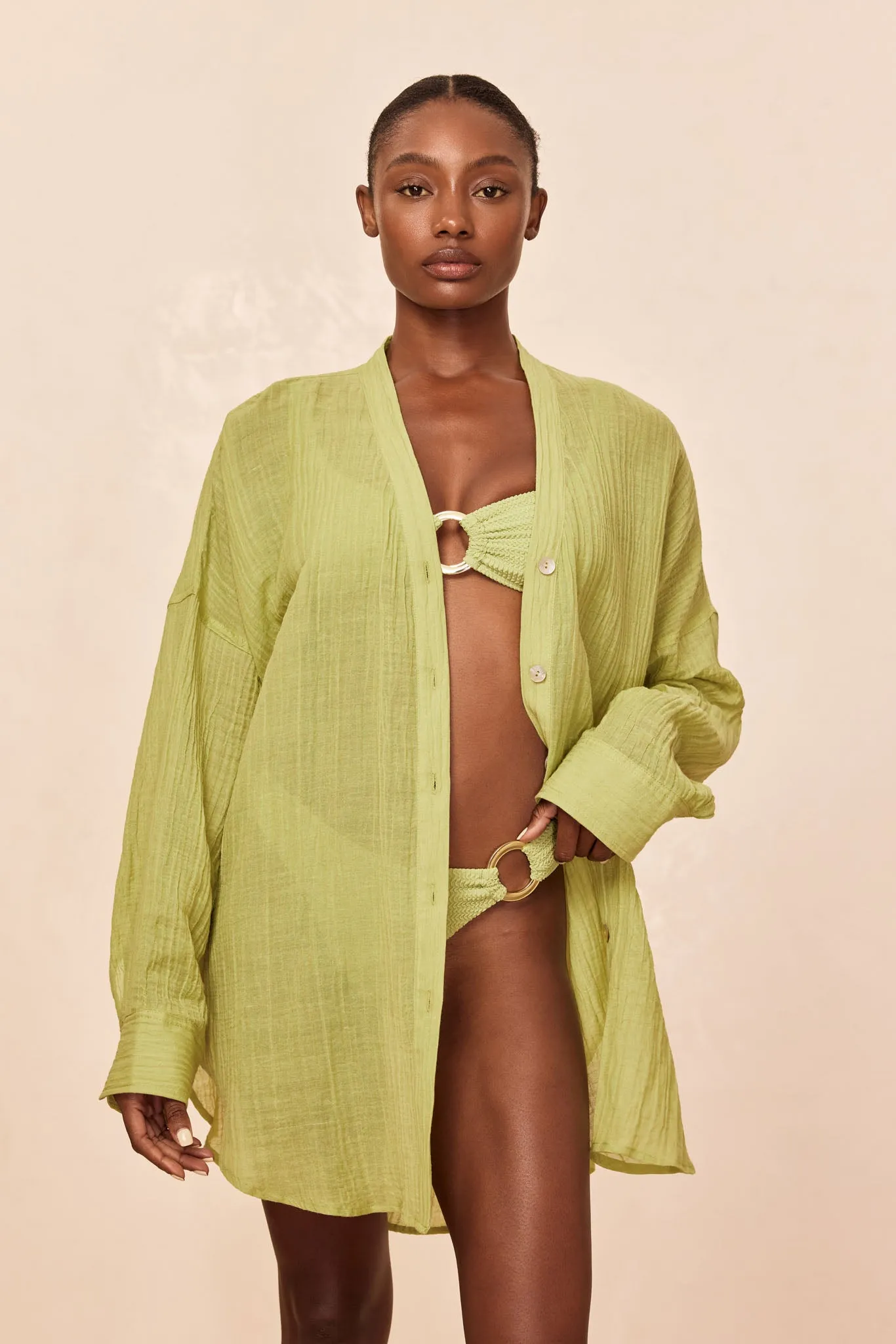 Barcelona Tunic - Avocado Crinkle Linen sold by Monday Swimwear product image thumbnail 2