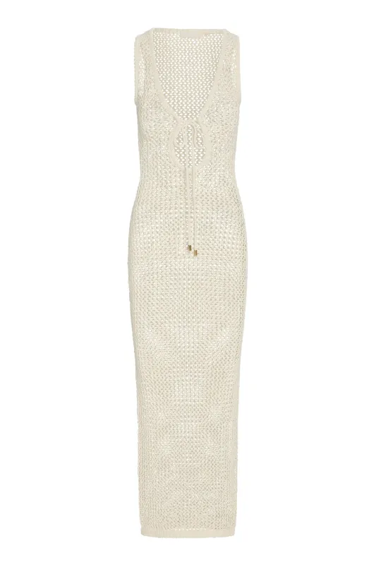 Monte Carlo Tie Dress - Ivory Petit Crochet sold by Monday Swimwear