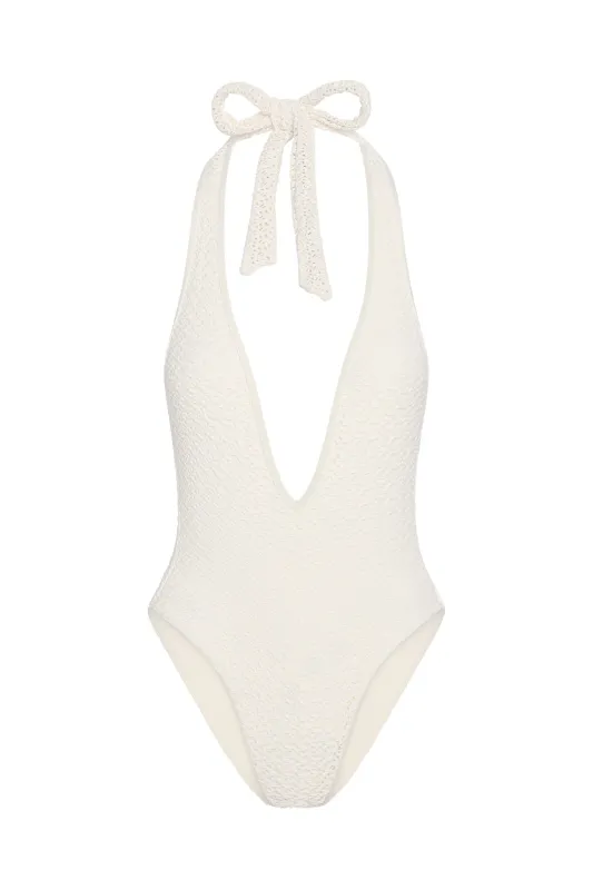 Cyprus One Piece - Ivory Crochet sold by Monday Swimwear