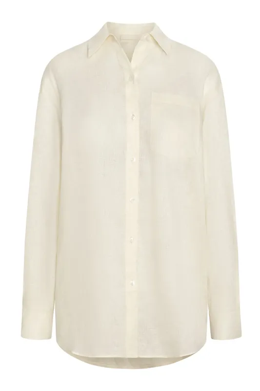 La Jolla Linen Shirt - Ivory Linen sold by Monday Swimwear