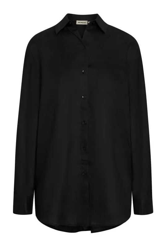 La Jolla Linen Shirt - Black Linen sold by Monday Swimwear