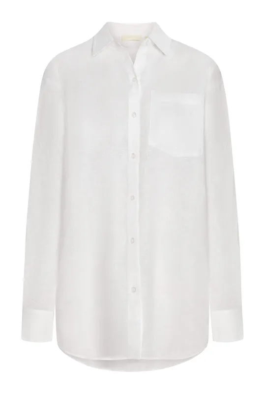 La Jolla Linen Shirt - White Linen sold by Monday Swimwear