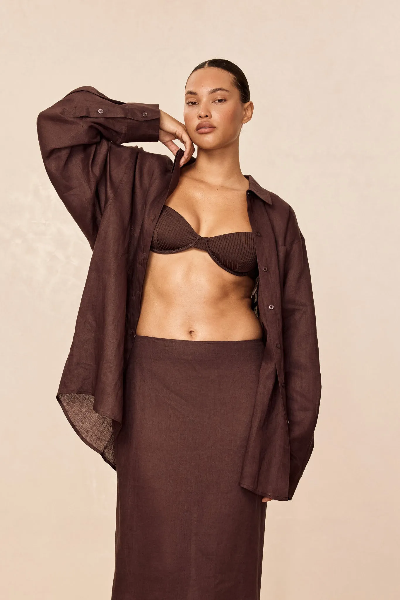 La Jolla Linen Shirt - Espresso Linen sold by Monday Swimwear product image thumbnail 2
