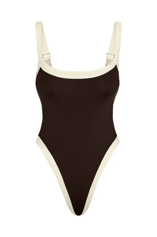 Barcelona One Piece - Espresso/Ivory made by Monday Swimwear