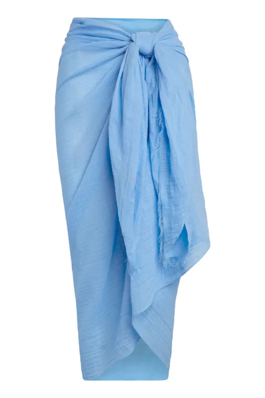 St. Tropez Sarong - Ibiza Blue Crinkle Linen sold by Monday Swimwear