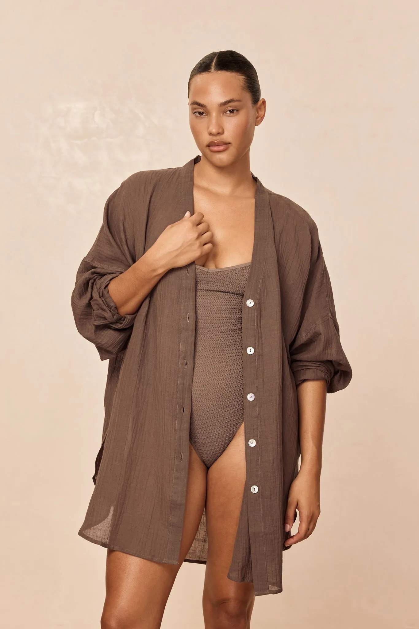 Barcelona Tunic - Stone Crinkle Linen sold by Monday Swimwear product image thumbnail 2