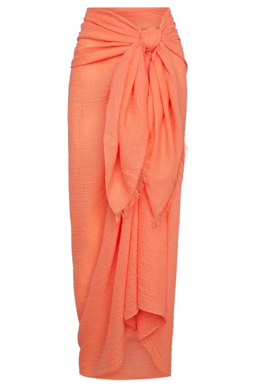St. Tropez Sarong - Summer Peach Crinkle Linen sold by Monday Swimwear