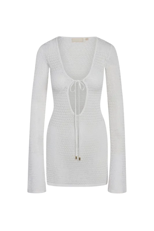 Montego Mini Tie Dress - White Lace Crochet sold by Monday Swimwear