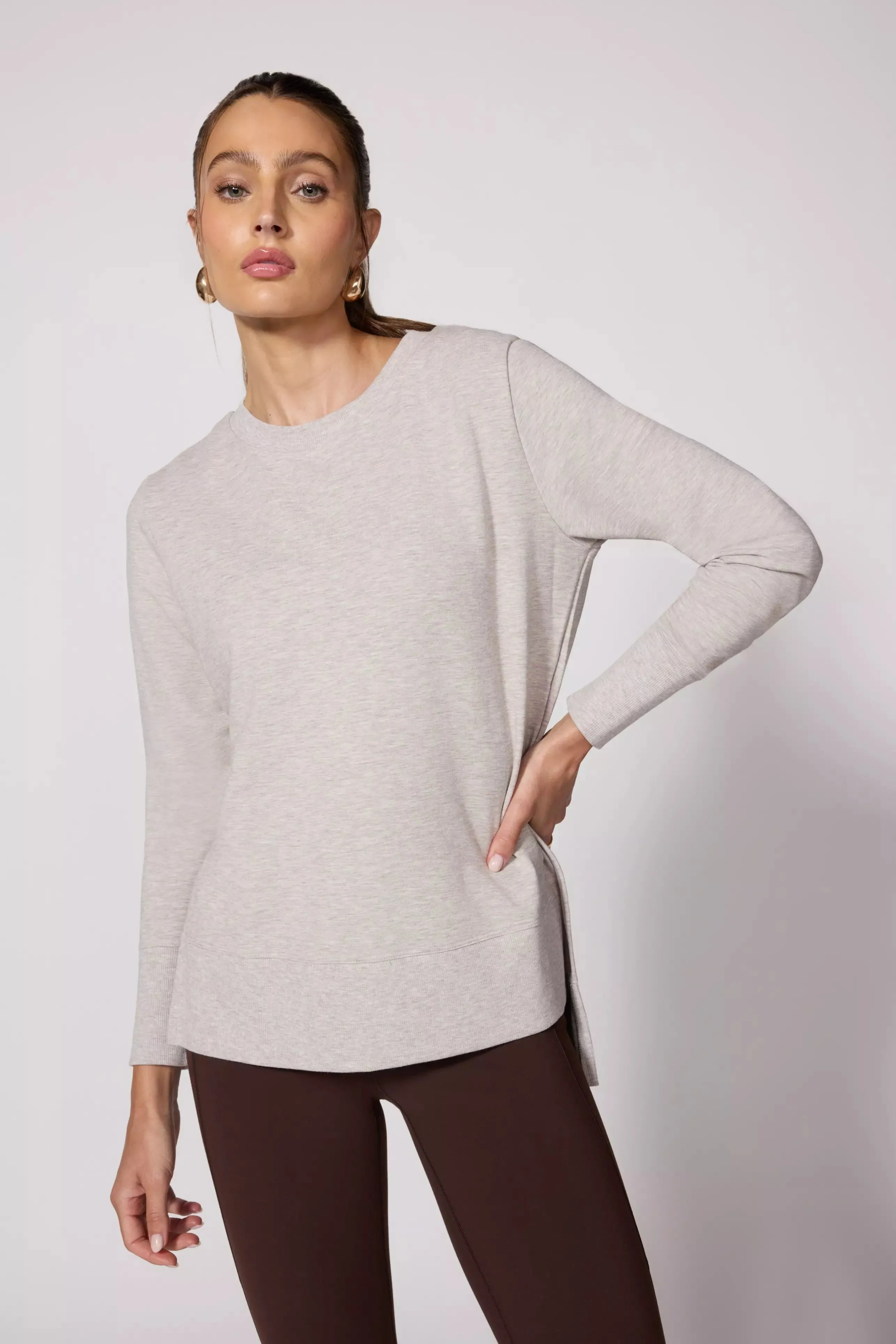 Modal Fleece Side Slit Pullover - Htr Oatmeal sold by MPG product image thumbnail 2