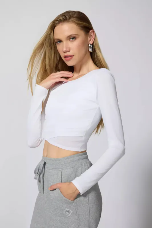 Pace Wrap Long Sleeve Tee - White sold by MPG