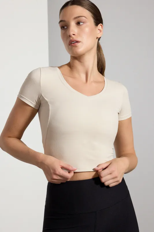 Imagine Recycled Nylon V-Neck Short Sleeve Top sold by MPG