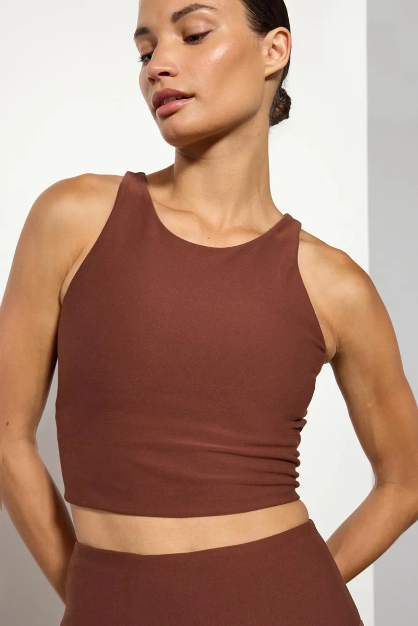 Explore Recycled Polyester High Neck Longline Light Support Sports Bra Peached sold by MPG