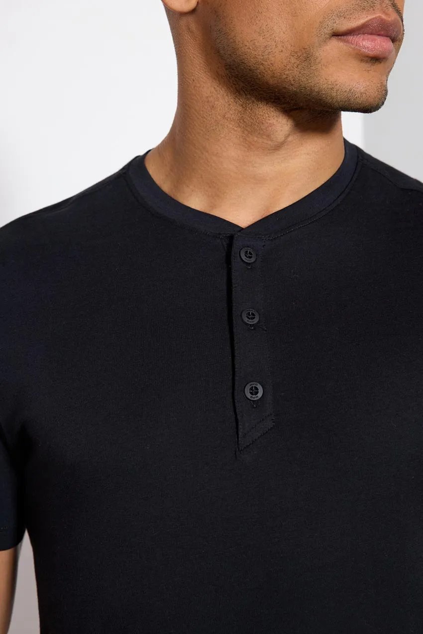 Pima Cotton Henley With Curved Hem - Black sold by MPG product image thumbnail 4